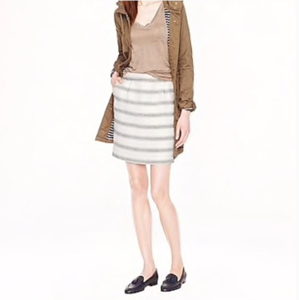 2/$30 J. Crew Salon Mini Skirt in Stripe Linen A2841 Gray White Size 00